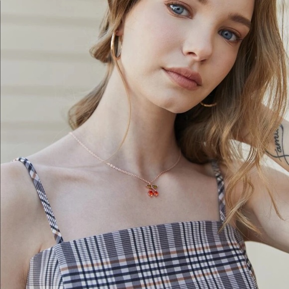 Rose Gold Cherry Charm Necklace - Picture 2 of 7